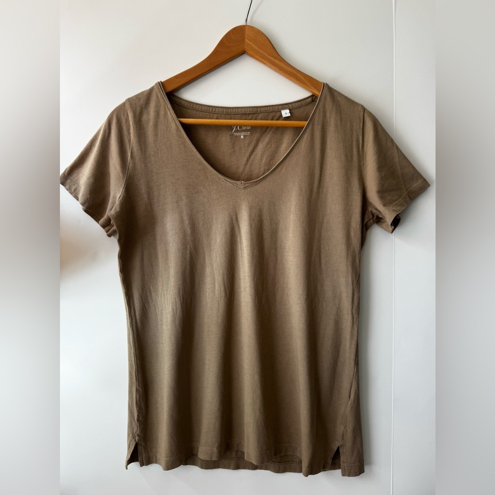 J. Crew Short Sleeve Cotton V-Neck Tee, Taupe Brown, Women’s Size Small